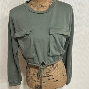 Love J Sage Green Crop Top with Pockets